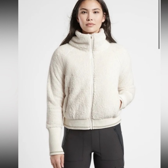 Athleta womens Tugga Sherpa zip up Jacket Natural Ivory Off White size small - Picture 1 of 9